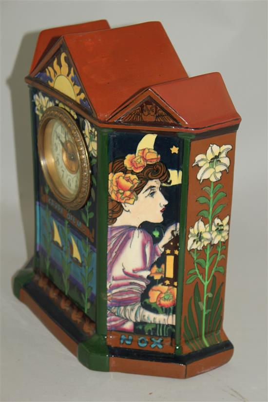 Frederick Rhead for Foley. An Intarsio ware mantel clock, c.1900 29cm, slight restoration